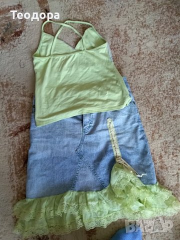 Дънкова пола с  дантела, снимка 2 - Поли - 19315956