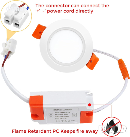 LEDLightsWorld 5 см LED вградено осветление, димируема таванна лампа, 3W, 3000K, CRI80, 6 броя, снимка 5 - Лед осветление - 44900895