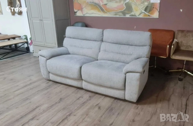 Сив диван от плат тройка с електрически релаксиращ механизъм, снимка 2 - Дивани и мека мебел - 52826141