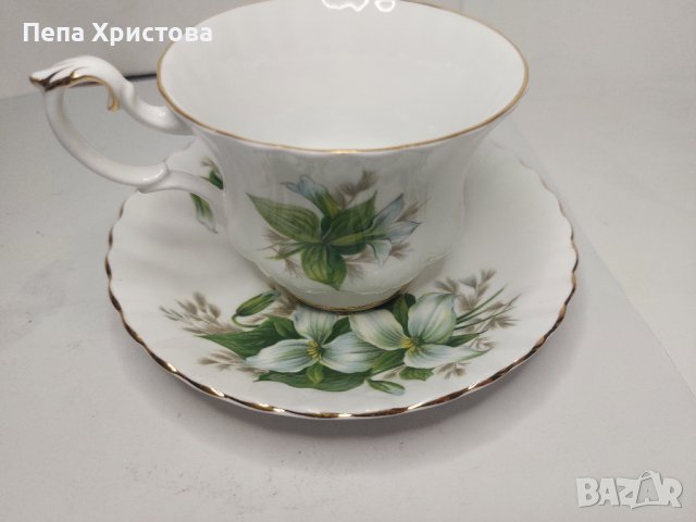 Двоен сет за чай от английски костен порцелан Royal Albert - Trilium, снимка 8 - Чаши - 43055362