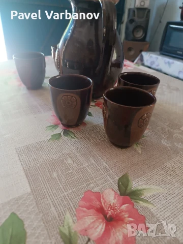 Керамична кана със 5 чаши, снимка 3 - Чаши - 50837042