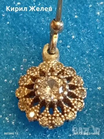 Нежни висящи сребърни обеци със флорален мотив и кристали 52411, снимка 6 - Обеци - 52639870