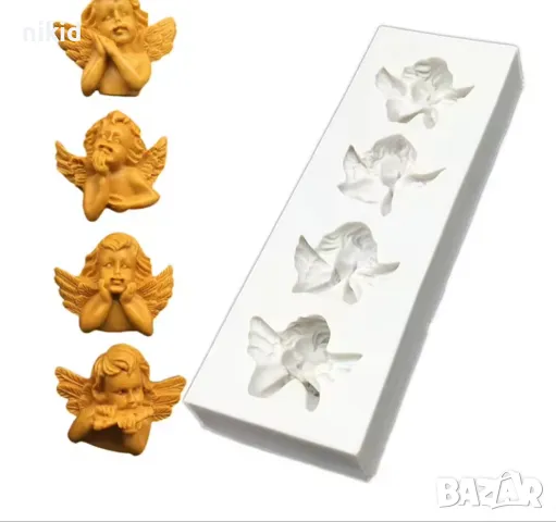 4 пози малък ангел подпрян силиконов молд форма фондан шоколад смола гипс декор , снимка 3 - Форми - 49562296
