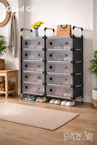 Многоетажен Шакф за Обувки с Прозоречни Врати – Стилна Организация и Голям Капацитет, снимка 2 - Други стоки за дома - 53282517
