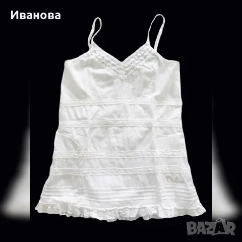 Стилен памучен бял потник. Топ с тънки регулиращи се презрамки, снимка 1