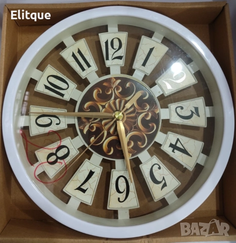 Стенен дървен часовник, 25 см, бял и кафяв