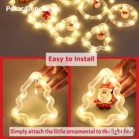 Светещ коледен гирлянд с рингове и малки коледни фигурки / 5 броя коледни елхи и 5 броя рингове с иг, снимка 8 - Декорация за дома - 52540319