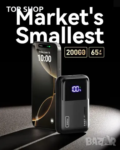Външна батерия INIU Power Bank, 20000mAh 65W ултра малка USB C за лаптоп и телефон, оранжева, снимка 3 - Външни батерии - 49545383