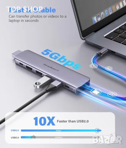 USB C към HDMI адаптер, Newmight 7 в 1 USB C докинг станция с 2 HDMI, 3 USB3.0, 100 W PD, USB C 3.0, снимка 5 - Друга електроника - 49457613