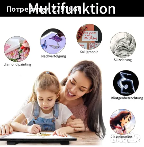 iVAOOZE осветителна маса A3 със стойка/щипки, 3000 mAh батерия, снимка 7 - Ученически пособия, канцеларски материали - 49791707