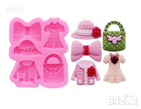 каре Мода модни аксесоари дрехи шапка чанта рокля палто яке панделка силиконов молд форма фондан 