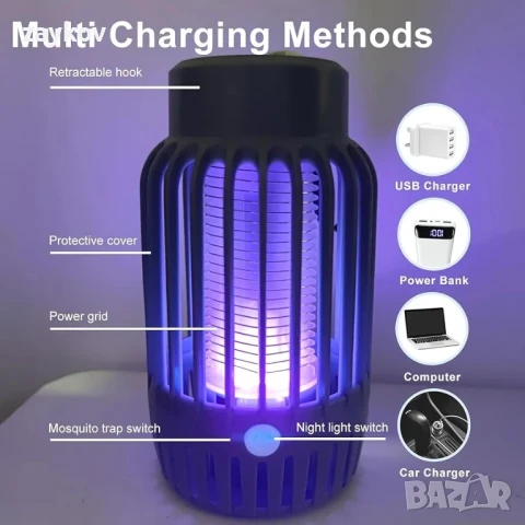 Лампа за борба с комари, електрически убиец на насекоми с нощна светлина, снимка 6 - Настолни лампи - 50607948