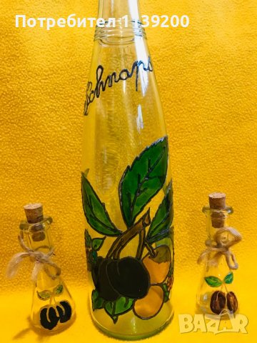 бутилка от френска ракия Schnaps и две юзчета ръчно рисувани сливи, снимка 3 - Декорация за дома - 37435518