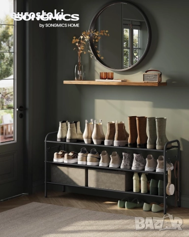 SONGMICS Стойка за обувки, 3-етажен органайзер за обувки, побира до 18 чифта обувки, регулируема , снимка 7 - Други - 52456863