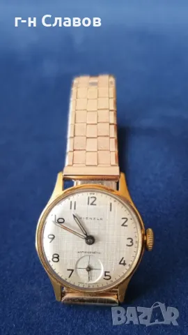 Антикварен механичен KIENZLE. Жълта каса, снимка 6 - Мъжки - 48699051