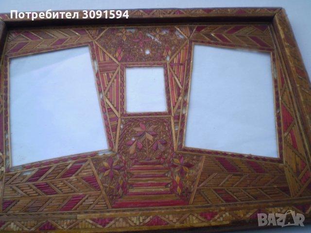 Старинна рамка за снимки ръчно изработена от сламки, снимка 3 - Антикварни и старинни предмети - 36599519