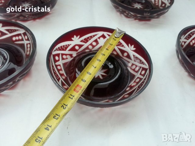 Кристални чинийки купички цветен червен кристал ръчно гравирани, снимка 3 - Антикварни и старинни предмети - 33682556