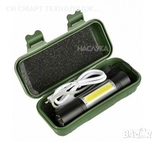 Мини фенер с COB LED светлина, зуум, 3 режима на работа, USB зареждане и кутийка за съхранение, снимка 1 - Къмпинг осветление - 28267616