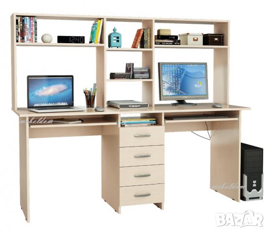 Бюро 175см. за двама с надстройка,4 чекмеджета и 2 клавиатури (код-1009), снимка 4 - Бюра - 28560642