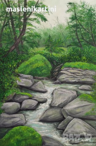 Маслена картина гора и поток