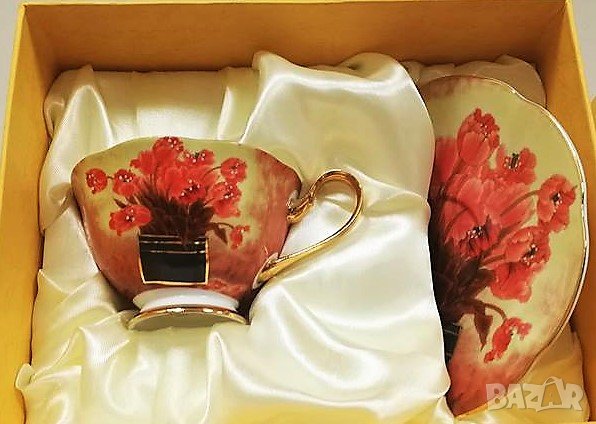 Красиви чаши за кафе с цветя от костен порцелан, снимка 11 - Сервизи - 33270333