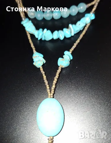 Ново колие-тюркоаз-ръчна изработка+брошка и обеци, снимка 2 - Колиета, медальони, синджири - 49237846