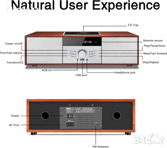Носталгична Bluetooth домашна стерео система, WISCENT Vintage Micro HiFi CD плейър, снимка 13 - Аудиосистеми - 49827688