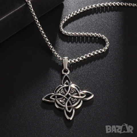 Амулет „Вещерски възел“ с верижка от медицинска стомана – защитен символ, 60 см, снимка 5 - Колиета, медальони, синджири - 51132435