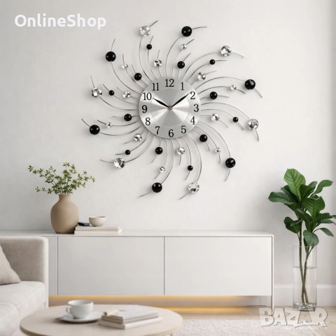 Стенен часовник с кристали , 50 см, Кварцов механизъм, Безшумен, снимка 2 - Декорация за дома - 53585357