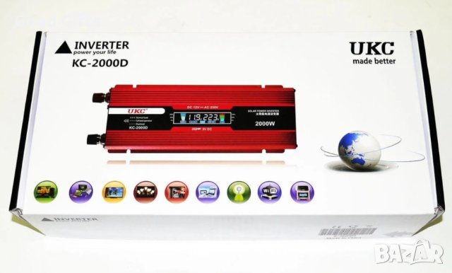 ИНВЕРТОР UKC 2000W с дисплей -12V или 24v /220V, снимка 4 - Друга електроника - 42989874