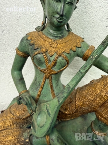 Tайландска бронзова статуетка на музикант с позлата. №7626, снимка 4 - Антикварни и старинни предмети - 52480170