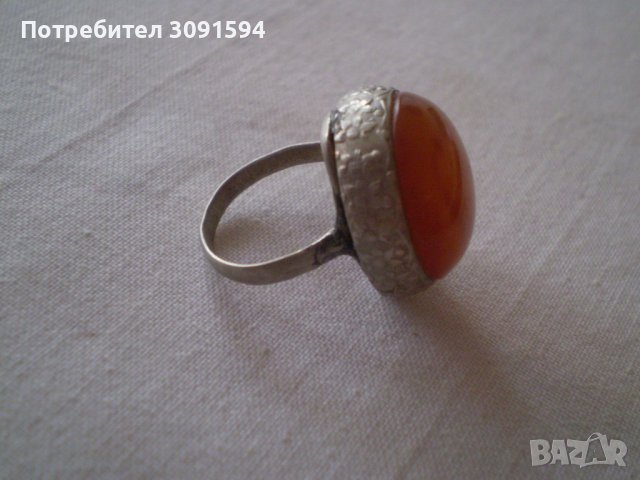 Стар сребърен пръстен с натурален Кехлибар , снимка 1