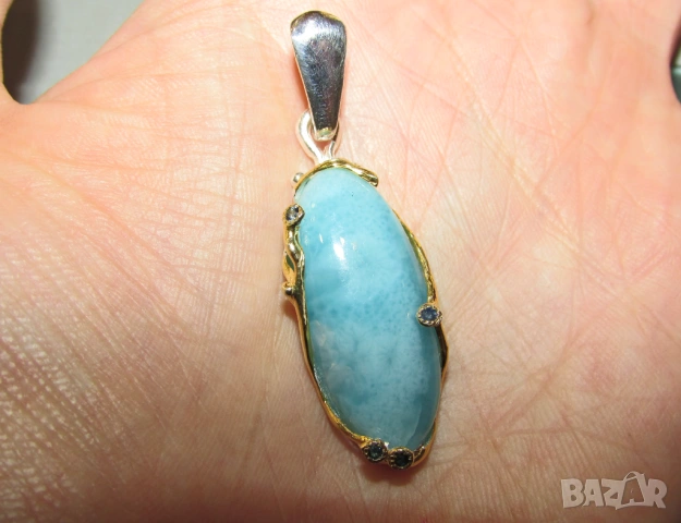 925 сребърно колие с ларимар 30 карата, снимка 3 - Колиета, медальони, синджири - 53512655