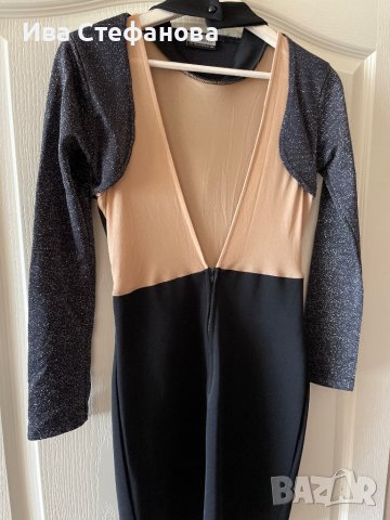 Черно еластично трико болеро ръкави блясък глитер ламе, снимка 3 - Корсети, бюстиета, топове - 42988648