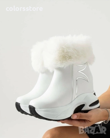 Боти на платформа - бяла кожа с пух - BH2025 