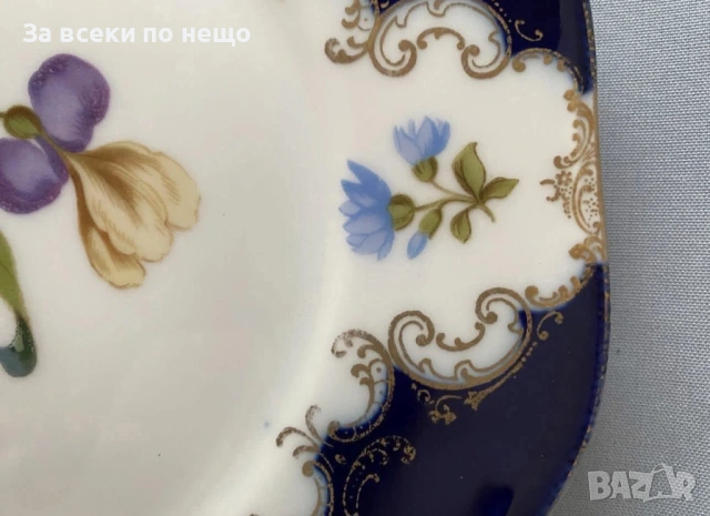Circa 1922 - великолепно класическо плато в кобалт, злато и ръчно изрисувани цветя Код P1883, снимка 2 - Декорация за дома - 53311134