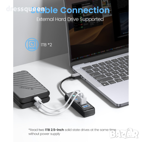 3997 4-портов USB HUB 3.0 с Висока Скорост 5Gbps, снимка 6 - Друга електроника - 44906664