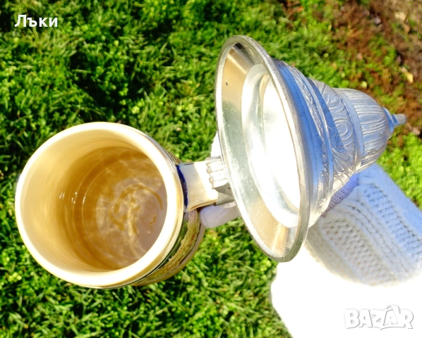 Халба с калаен капак Löwenbräu München., снимка 3 - Антикварни и старинни предмети - 52887300