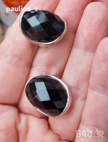 Масивни сребърни обеци с Черен шпинел с 3 маркировки проба 925 