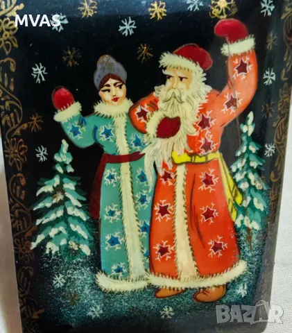 Нова ръчно рисувана руска лакирана кутийка  Коледна приказка, снимка 7 - Коледни подаръци - 48234269