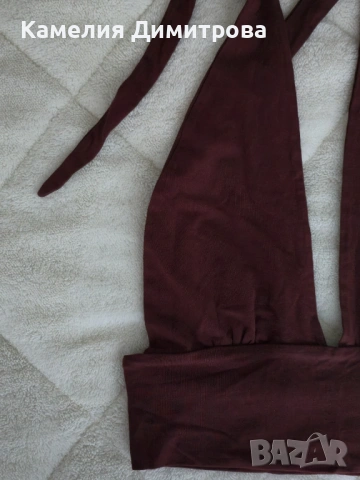 Топ с гол гръб и дълбоко деколте – тъмно бордо, снимка 3 - Потници - 53286365