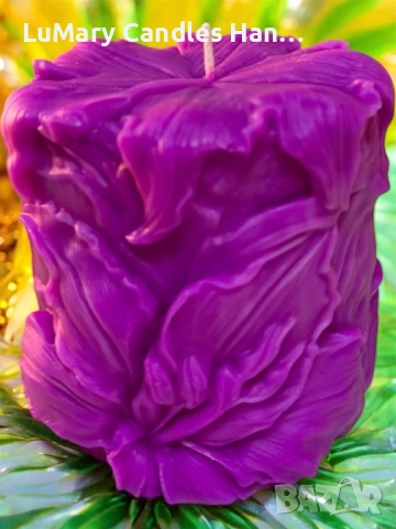 Свещ “ Лилави цветя”, снимка 6 - Декорация за дома - 53223078