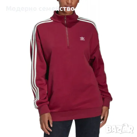 Дамско спортно горнище ADIDAS Centre Stage Quarter-Zip Sweatshirt Red, снимка 4 - Спортни екипи - 47576342