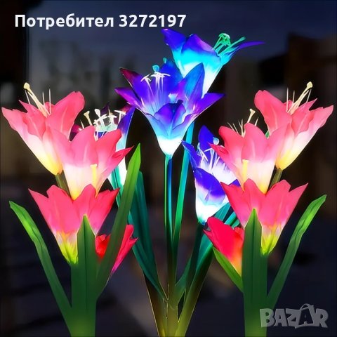 Соларни градински светлини с цветни глави на лилия ,водоустойчиви, снимка 4 - Соларни лампи - 43697809