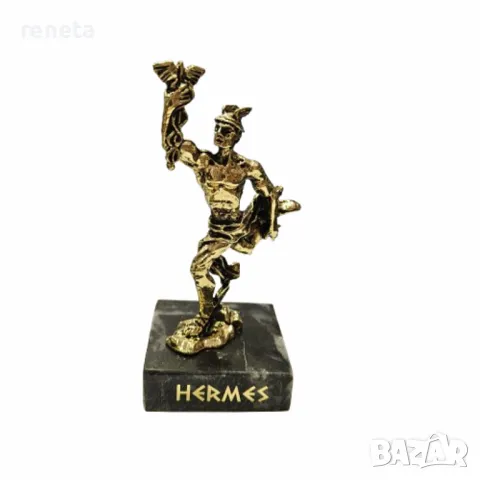 Статуетка Хермес, Метална, Мраморна основа, Златист, 9 см, снимка 1