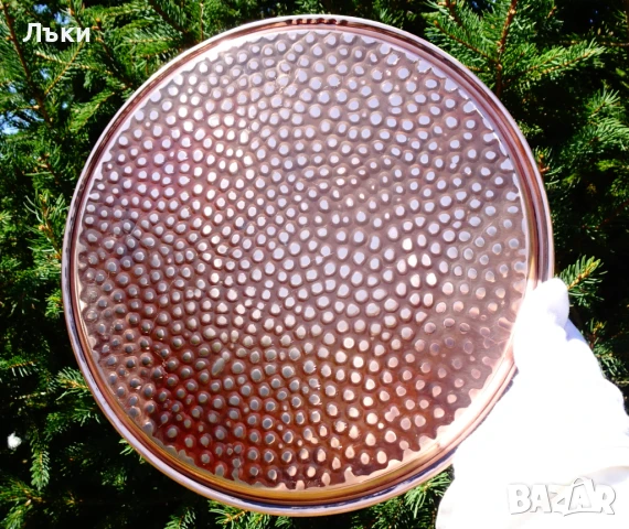 Масивен меден поднос,плато,табла 28 см. , снимка 3 - Антикварни и старинни предмети - 51387875