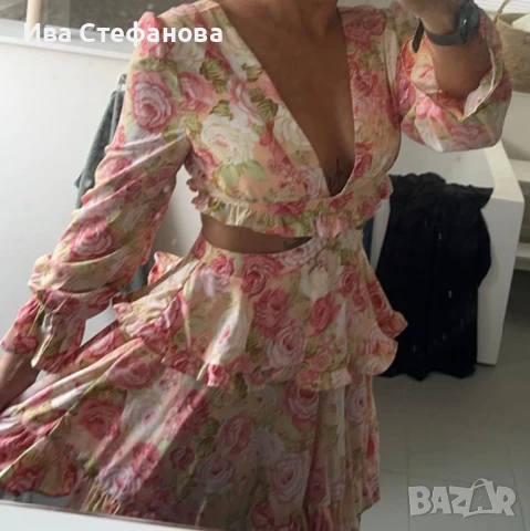 Нова разкошна елегантна рокля флорален принт цветя рязана в талията , снимка 8 - Рокли - 49380226