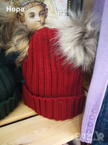 Шапка с два пуха естествен косъм , снимка 7 - Шапки - 35242870