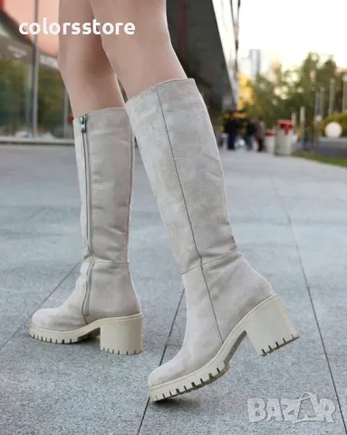 Ботуши на ток - бежов велур - BSW90