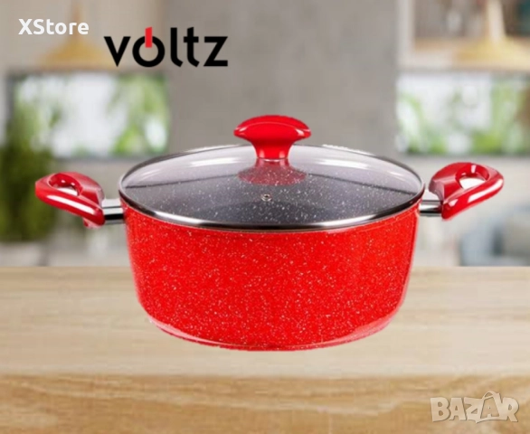 Тенджера Voltz , 2.2л./4л./6.5л., Мраморно покритие, Индукция, Червен, снимка 2 - Съдове за готвене - 52507308